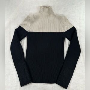 ZARA Black Beige Ribbed Knit Mock Neck Pullover Sweater Women's Size M